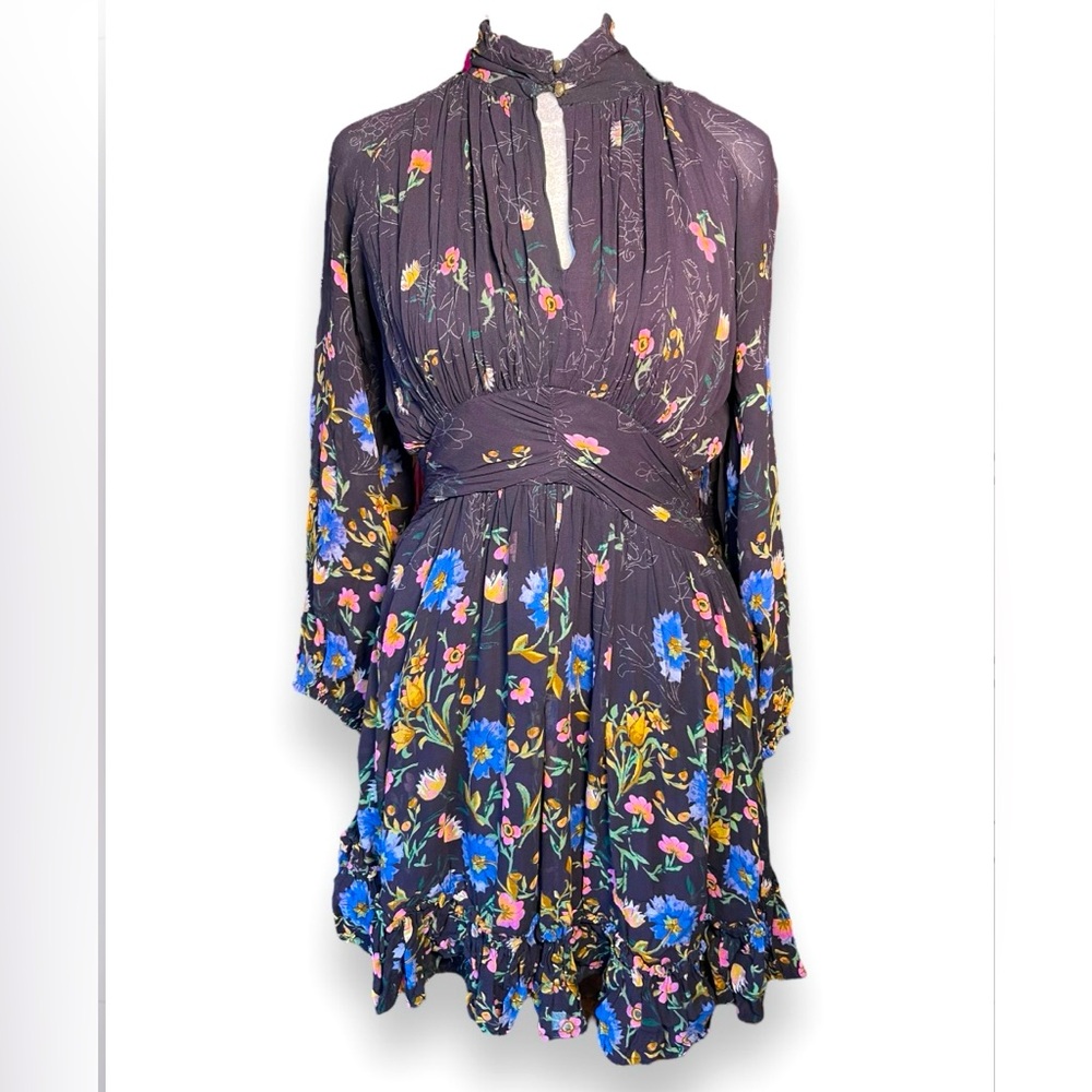Anthropologie Floral Black Dress Size 6